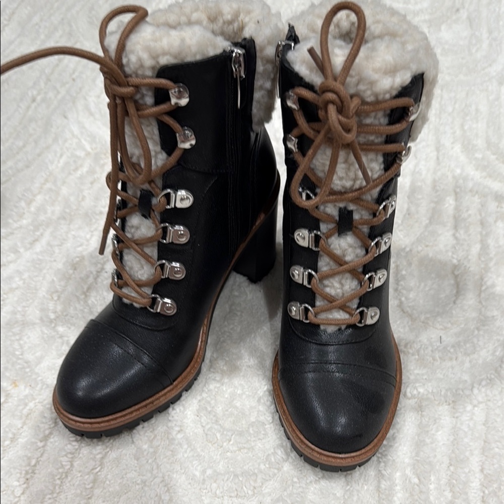 Women's Black and Brown Lace-Up Ankle Boots - Picture 2 of 4